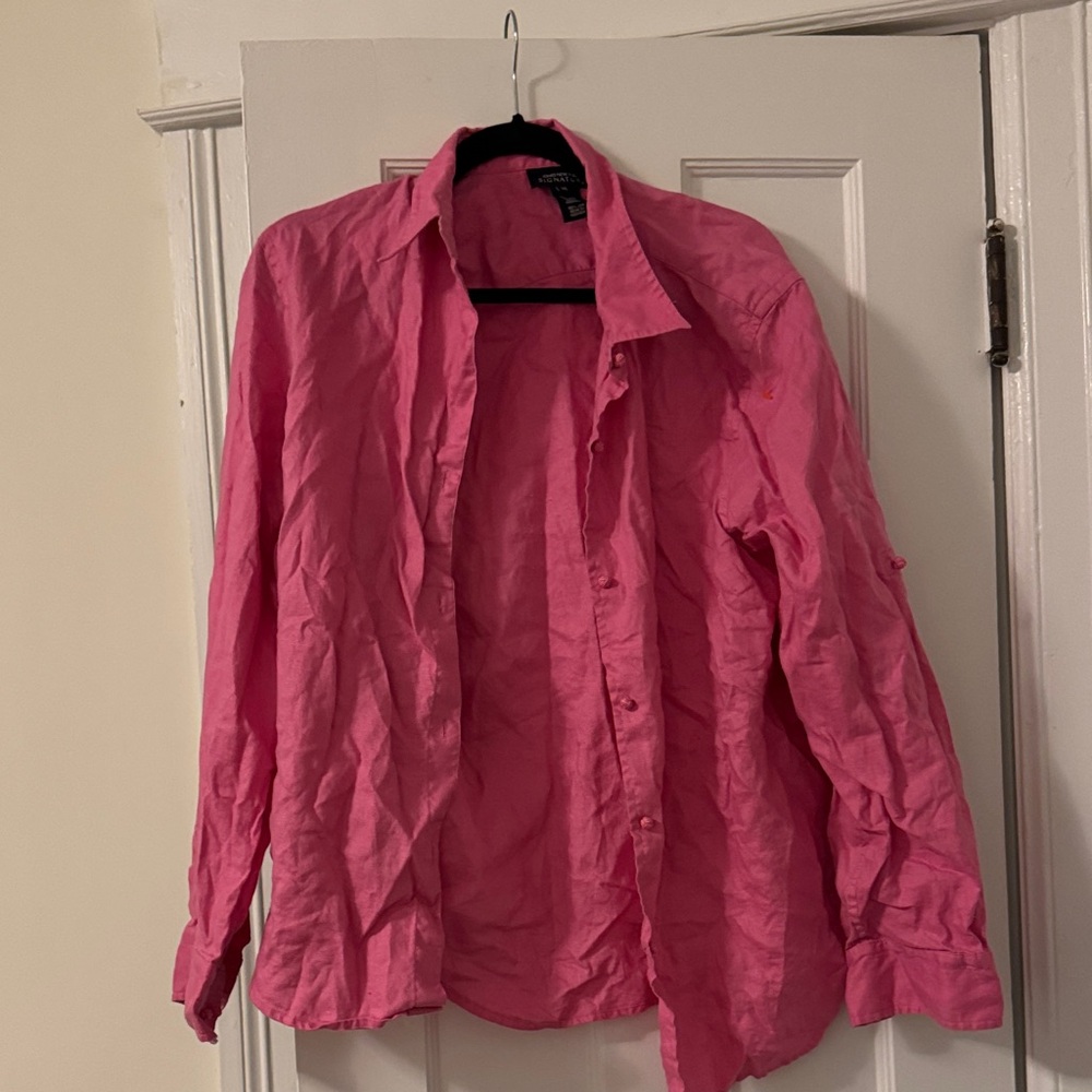 Jones New York Signature Pink Linen Shirt